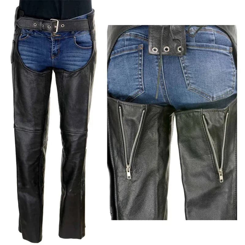 Milwaukee Leather LKL6707 Women's Black Premium Leather Dual Comfort Motorcycle Rider Chaps — image 1 of 1