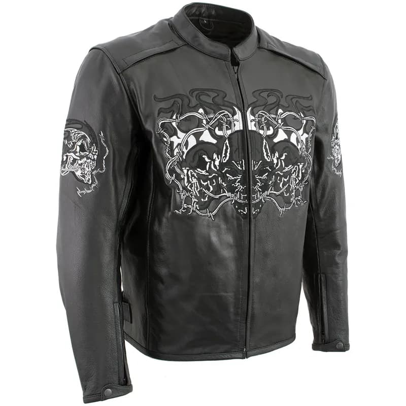 Milwaukee Leather LKM17008 Men's Premium Black Reflective Skulls Cruiser Style Motorcycle Jacket w/ CE Armor — image 1 of 1