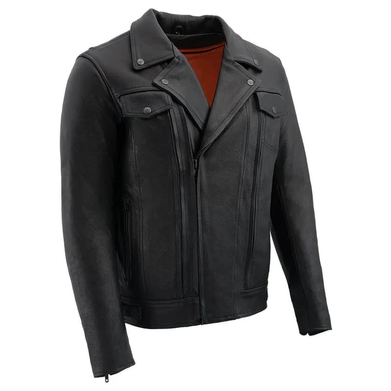 Milwaukee Leather LKM1720T Men's Tall Sizes Black Premium Leather Motorcycle Vented Leather Jacket w/ Utility Pockets — image 1 of 1