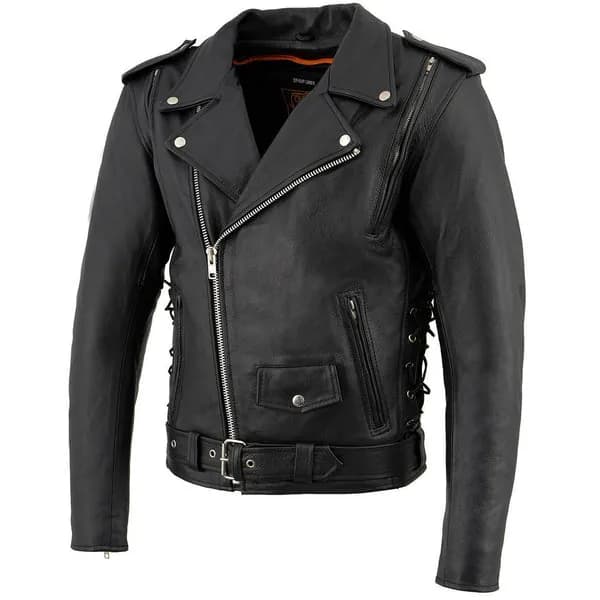 Milwaukee Leather LKM1775 Men's Black Leather Vintage Brando Style Motorcycle Riders Jacket with Side Laces — image 1 of 1
