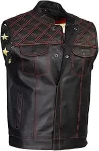 Milwaukee Leather LKM3782 Men's Classic Black Premium Leather Motorcycle Vest with USA Flag Liner — image 1 of 1