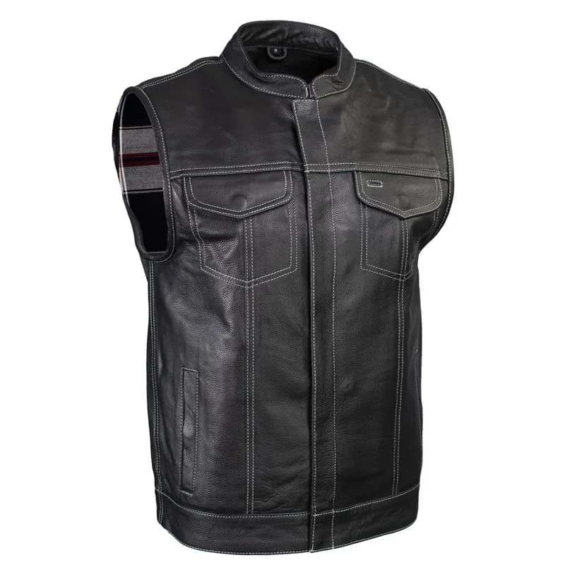 Milwaukee Leather LKM3783 Men's Classic Black Leather Motorcycle Vest with Inside Flannel Liner — image 1 of 1