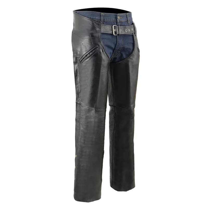 Milwaukee Leather Men's Black Premium Leather Motorcycle Riders Chaps w/ Slash Pockets Mesh Lined - LKM5710 — image 1 of 1