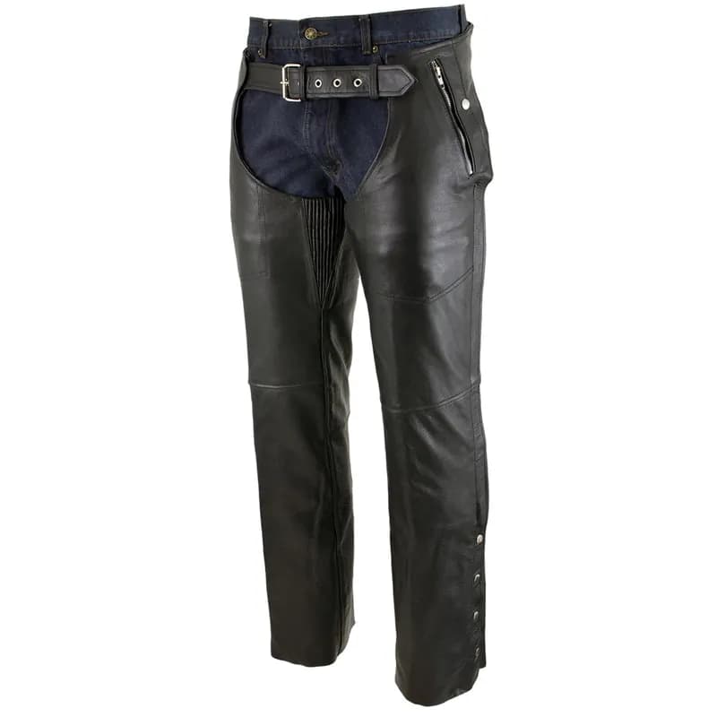 Milwaukee Leather LKM5714 Men's Black Premium Leather Motorcycle Riding Chaps w/ Removable Insulating Liner — image 1 of 1