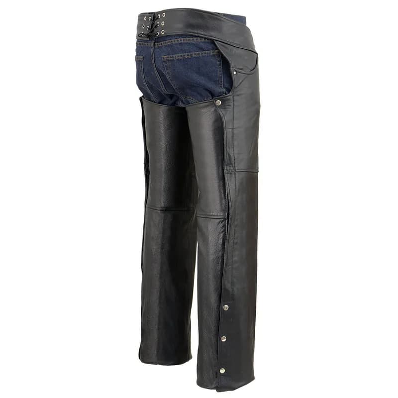 Milwaukee Leather LKM5717 Men's Flat Black Premium Leather Motorcycle Rider Biker Chaps w/ Jean Pockets — image 1 of 1