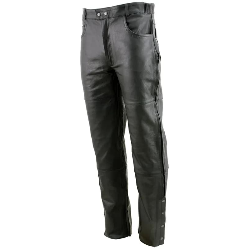 Milwaukee Leather LKM5727 Men's Black Premium Leather Motorcycle Rider Protective Over Pants w/ Side Zipper Entry — image 1 of 1