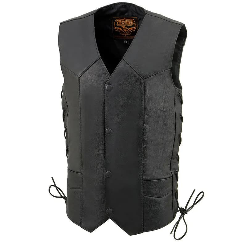 Milwaukee Leather LKY3860 Youth Size Black Leather Motorcycle Riders Vest w/ Side Lace — image 1 of 1