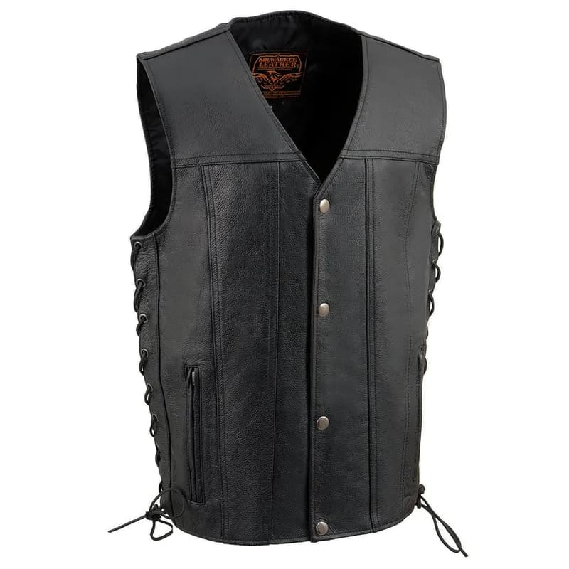 Milwaukee Leather LKY3870 Youth Size Black Leather Biker Style Vest with Snap Front and Side Laces — image 1 of 1