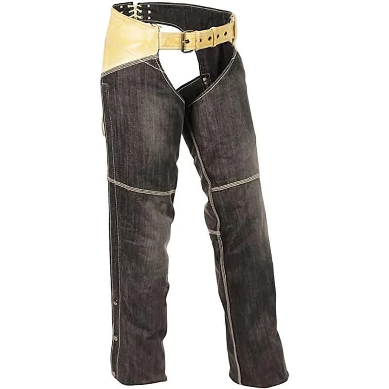 Milwaukee Leather MDL6905 Women's Two Tone Black and Beige Denim and Leather Chaps with Two Front Pockets — image 1 of 1