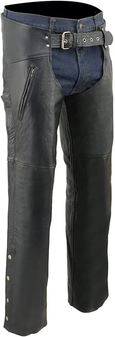 Milwaukee Leather Chaps for Men's Black Leather Dual Side Thigh Zipper Close Pockets Motorcycle Rider Chap- LKM5782 — image 1 of 1