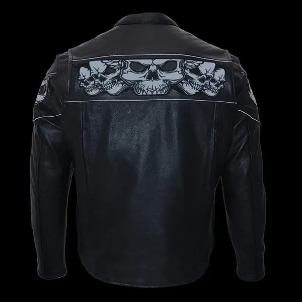 Milwaukee Leather MLM1500 Men's Crossover Black Leather Scooter Jacket with Reflective Skulls — image 1 of 1