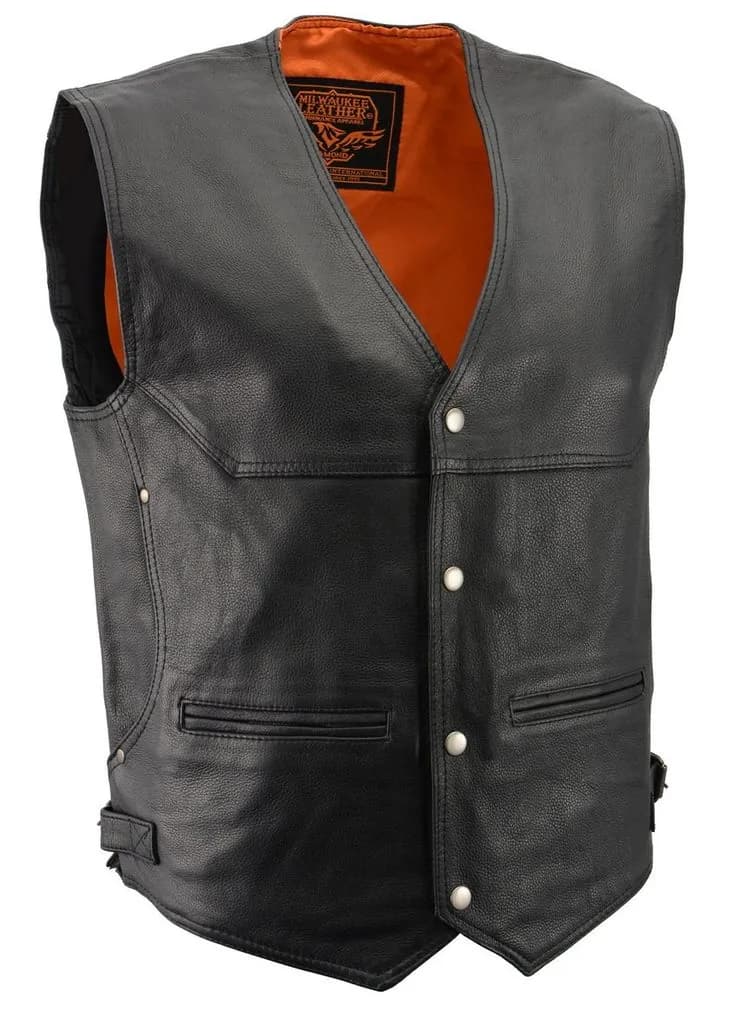 Milwaukee Leather ML1927 Men's Black Premium Leather Side Buckle Motorcycle Rider Vest w/ Eagle Nickel Snaps Closure — image 1 of 1