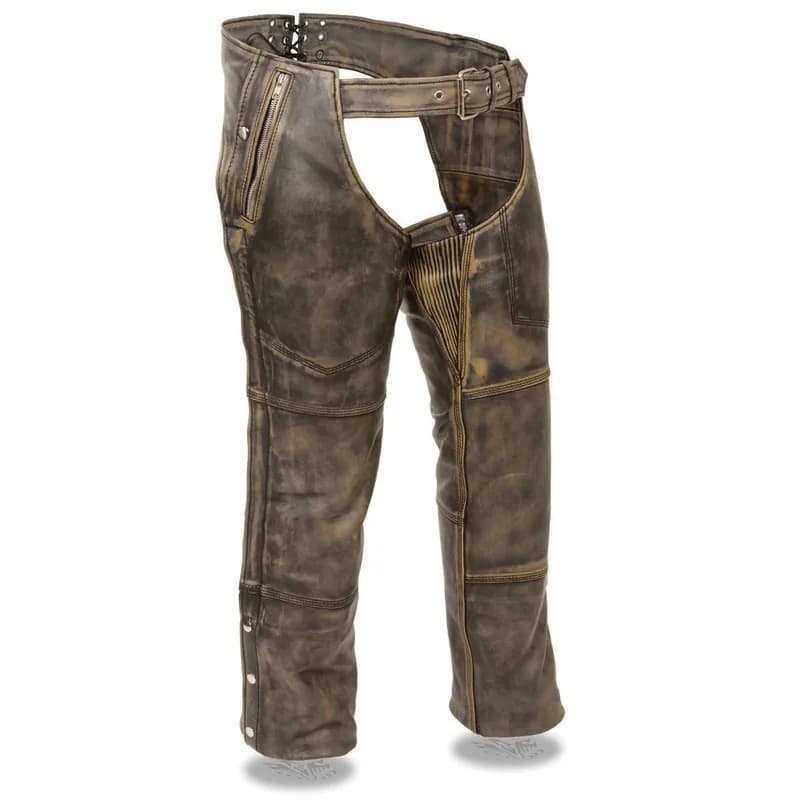 Milwaukee Leather Chaps for Men's Distressed Brown Leather Snap Out Thermal Lined 4-Pockets Motorcycle Chap MLM5500 — image 1 of 1