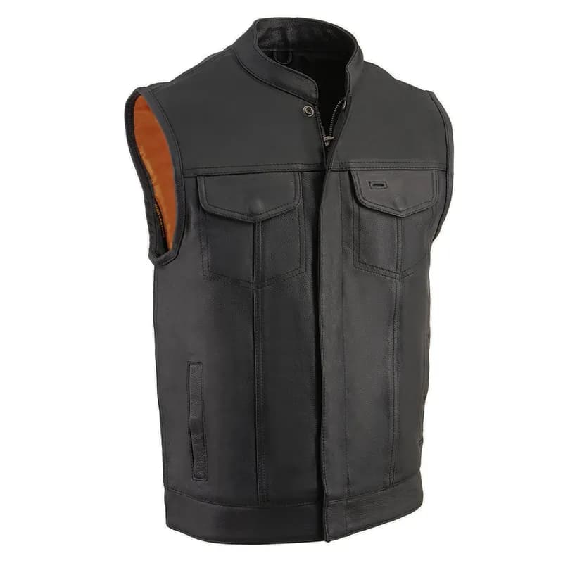 Milwaukee Leather MLM3510 Men's Black Premium Leather Club Style Vest - Dual Closure Open Neck Motorcycle Rider Vest — image 1 of 1