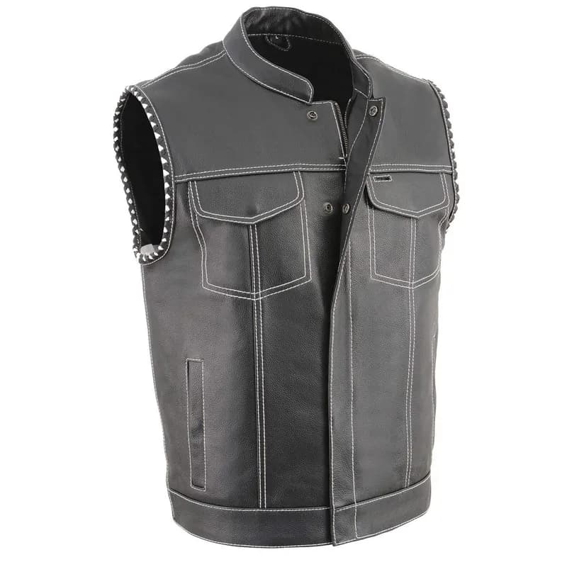 Milwaukee Leather MLM3513 Men's Premium Leather Club-Style Motorcycle Vest w/ Snaps and Zipper Closure — image 1 of 1