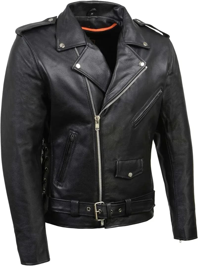 Milwaukee Leather Men's Premium Black Leather Beltless MC Style Motorcycle Jacket w/ Side Stretch SH1057 — image 1 of 1