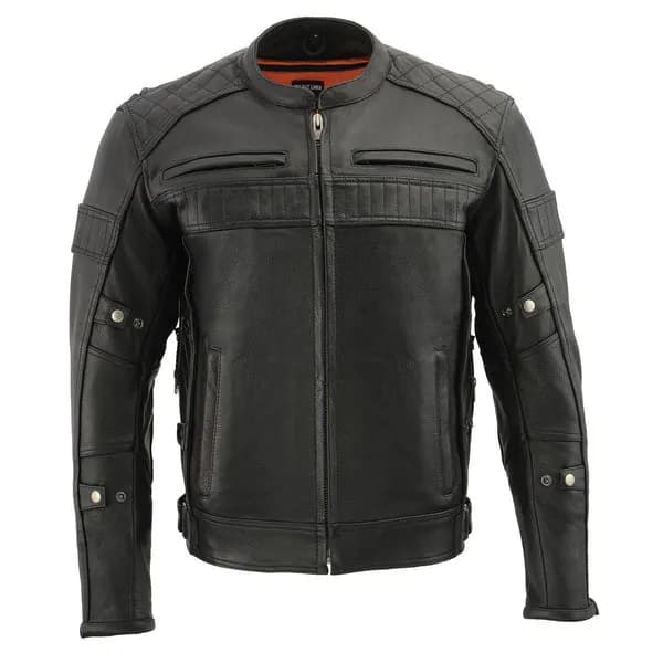 Milwaukee Leather MLM1545 Men's Quilted Pattern Triple Vent Black Leather Scooter Jacket — image 1 of 1