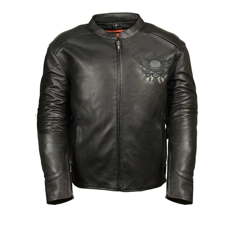 Milwaukee Leather ML2055 Men's Black Leather Scooter Jacket with Reflective Skull Design — image 1 of 1