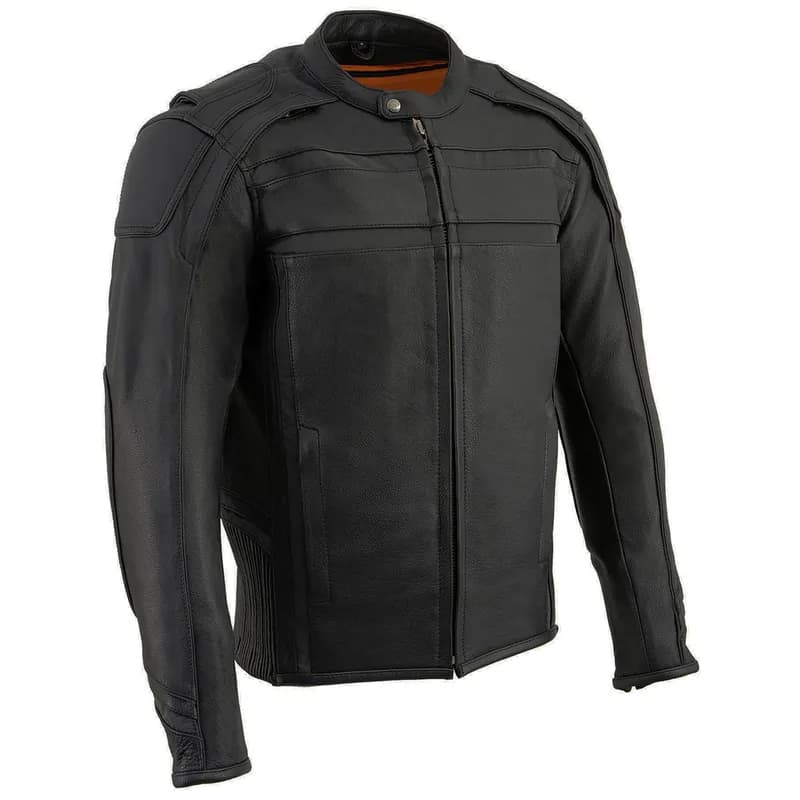 Milwaukee Leather ML2083 Men's Black Premium Leather Vented Motorcycle Rider Jacket w/ Reflective Piping — image 1 of 1