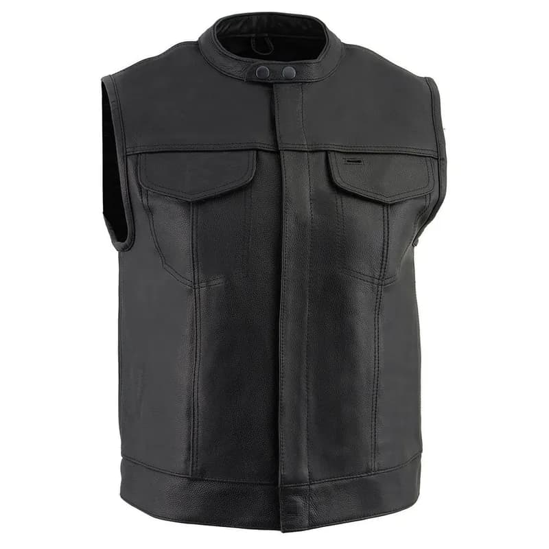 Milwaukee Leather LKM3720 Men's Black Leather Club Style Motorcycle Rider Vest with Concealed Snap Button Closure — image 1 of 1