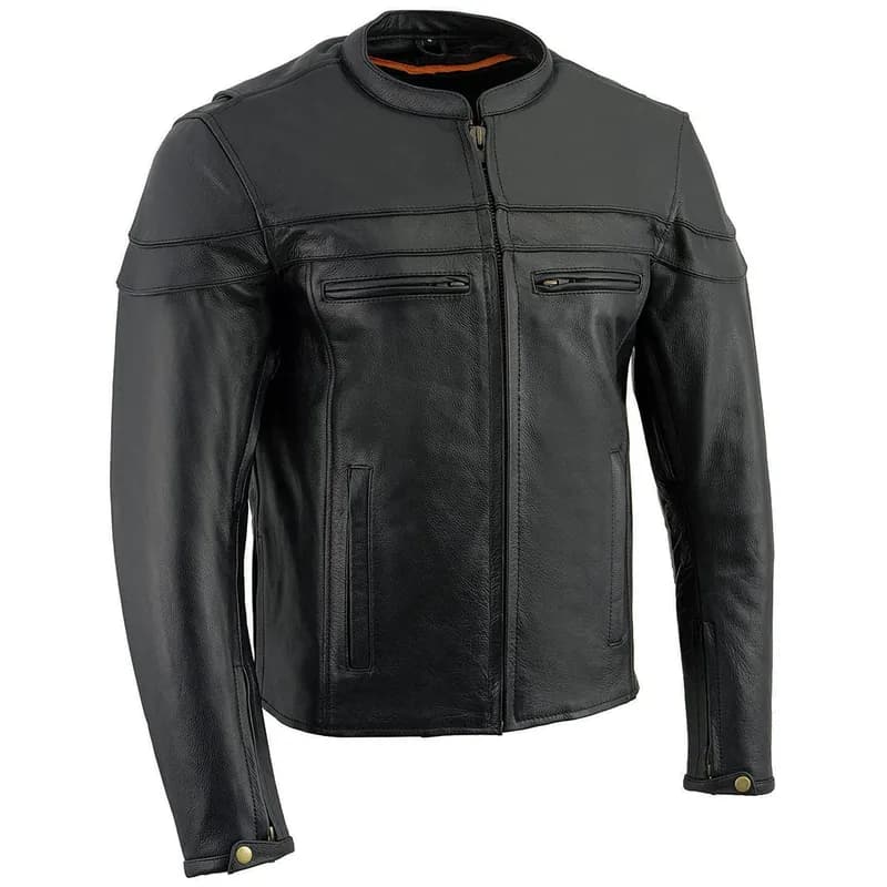 Milwaukee Leather Men's Black Leather Sporty Crossover Scooter Motorcycle Jacket w/ Reflective Piping - LKM1725 — image 1 of 1