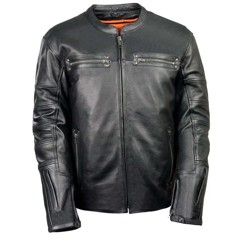 Milwaukee Leather MLM1590 Men's Throwback Black Leather Scooter Jacket with Side Stretch — image 1 of 1