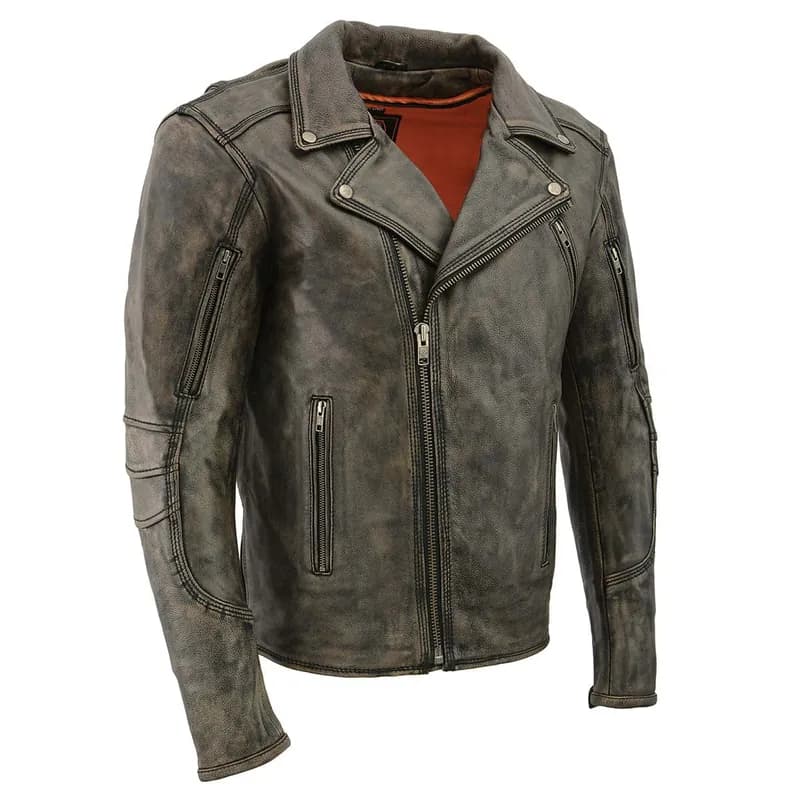Milwaukee Leather MLM1515 Men's Classic Beltless Distressed Brown Leather Triple Stitched Motorcycle Biker Jacket — image 1 of 1