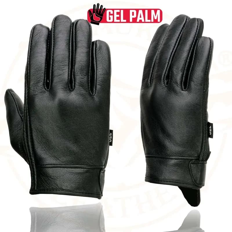 Milwaukee Leather MG7510 Men's Black Leather Gel Padded Palm Short Wrist Motorcycle Hand Gloves W/ ‘Full Panel Cover’ — image 1 of 1