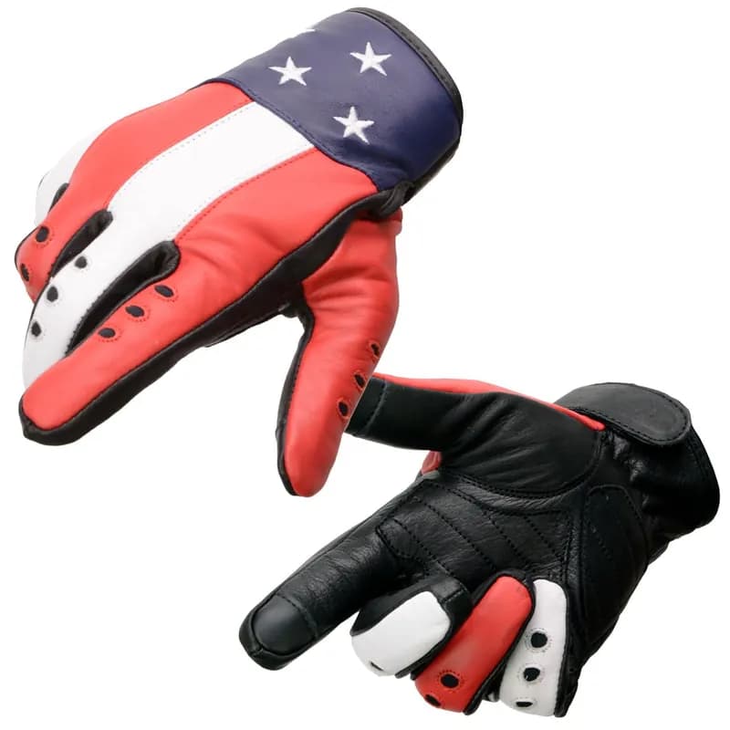 Milwaukee Leather MG7527 Men's Black Leather i-Touch Screen Compatible Motorcycle Hand Gloves w/ Stars and Stripes — image 1 of 1