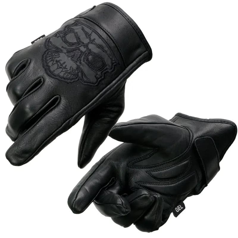 Milwaukee Leather MG7571 Men's Black ‘Col-Tec’ Leather ‘Reflective Skull’ Motorcycle Hand Gloves W/ Gel Padded Palm — image 1 of 1