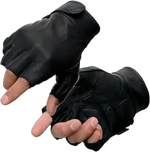Milwaukee Leather MG7585 Men's Black Leather Gel Padded Palm Fingerless Motorcycle Hand Gloves w/ Full Panel Cover — image 1 of 1