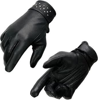 Milwaukee Leather MG7760 Women's Black Leather Gel Palm Lightweight Motorcycle Hand Gloves W/ Stylish ‘Wrist Detailing’ — image 1 of 1