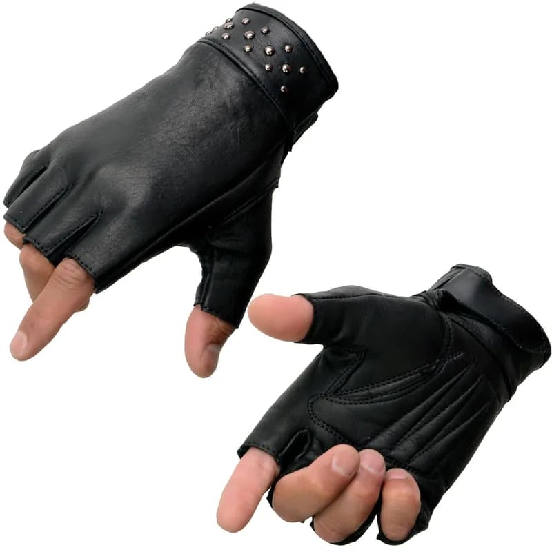Milwaukee Leather MG7761 Women's Black Leather Gel Palm Fingerless Motorcycle Hand Gloves W/ Stylish ‘Wrist Detailing’ — image 1 of 1