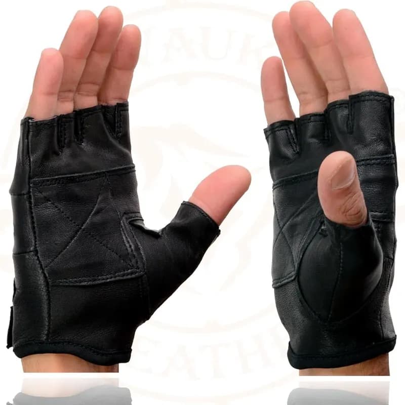 Milwaukee Leather MG7761 Women's Grey Leather Gel Palm Fingerless Motorcycle Hand Gloves W/ Stylish ‘Wrist Detailing’ — image 1 of 1