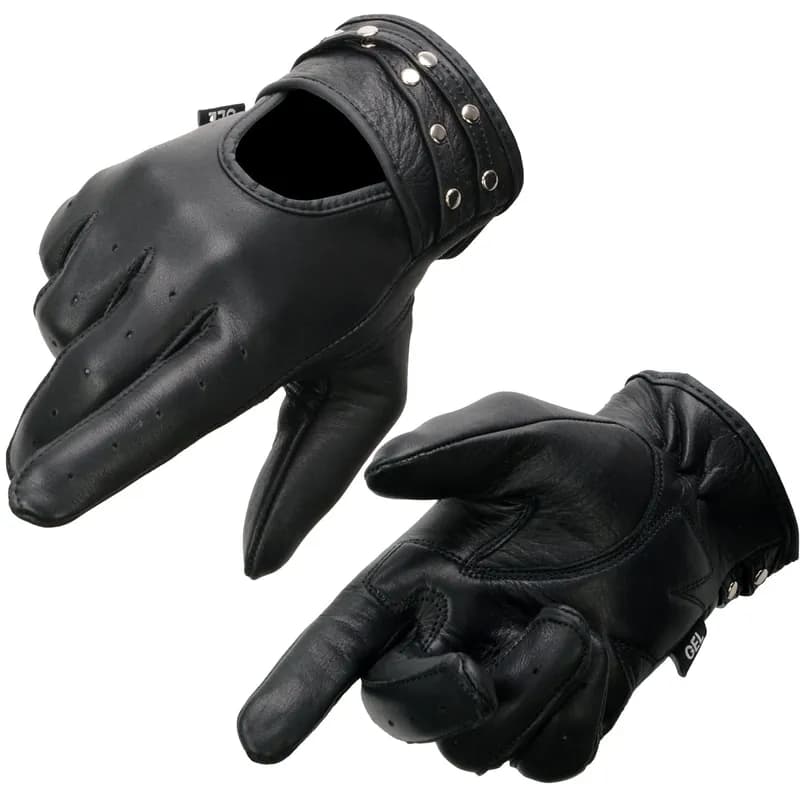 Milwaukee Leather MG7765 Women's Black Leather Gel Palm Open Wrist Motorcycle Hand Gloves W/ Stylish ‘Wrist Detailing’ — image 1 of 1