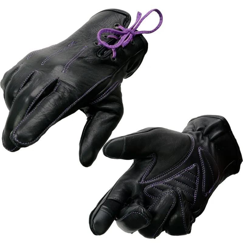 Milwaukee Leather MG7771 Women's Black/ Purple ’I - Touchscreen Compatible’ Laced Wrist Motorcycle Hand Gloves W/ Gel Palm — image 1 of 1