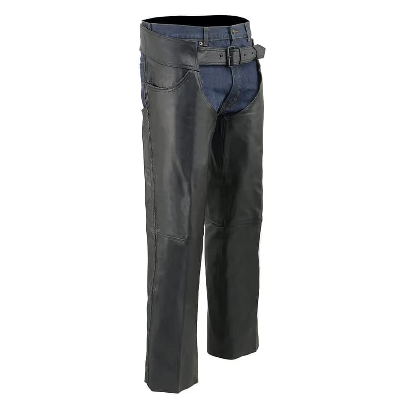 Milwaukee Leather Chaps for Men's Black Thin Braided Premium Leather Jean Style Pocket Motorcycle Chaps-ML1125 — image 1 of 1