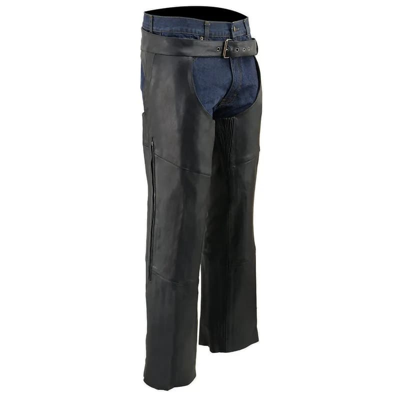 Milwaukee Leather Chaps for Men's Black Vented Premium Leather Motorcycle Chaps w/ Side Pocket-Stretch Thigh-ML1129 — image 1 of 1