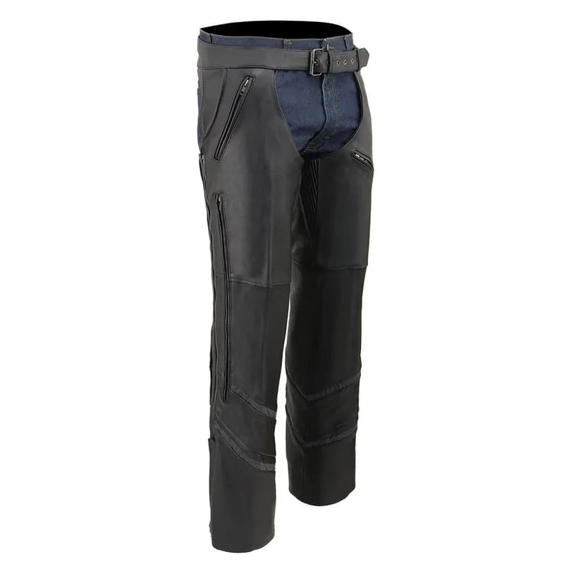 Milwaukee Leather ML1144 Men's Black Premium Leather Vented Motorcycle Rider Chaps w/ Reflective Piping — image 1 of 1