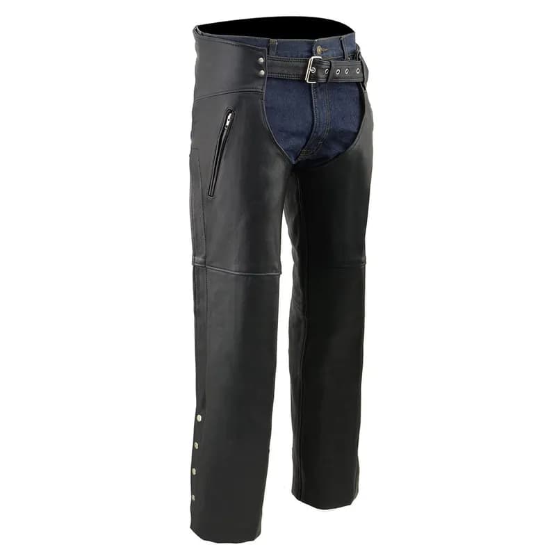 Milwaukee Leather Men's Black Premium Leather Motorcycle Rider Chaps w/ Thigh Pocket and Mesh Liner-ML1190 — image 1 of 1