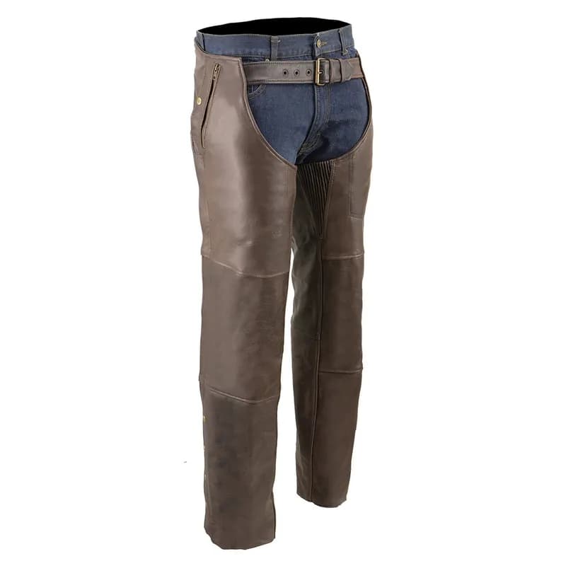 Milwaukee Leather Men's Retro Brown Premium Leather Motorcycle Rider Chaps w/ Snap Out Thermal Liner/ 4-Pockets-ML1191RT — image 1 of 1