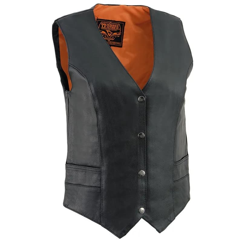 Milwaukee Leather ML1253 Women's Black Premium Leather Motorcycle Rider Vest w/ Snap Button Closure — image 1 of 1