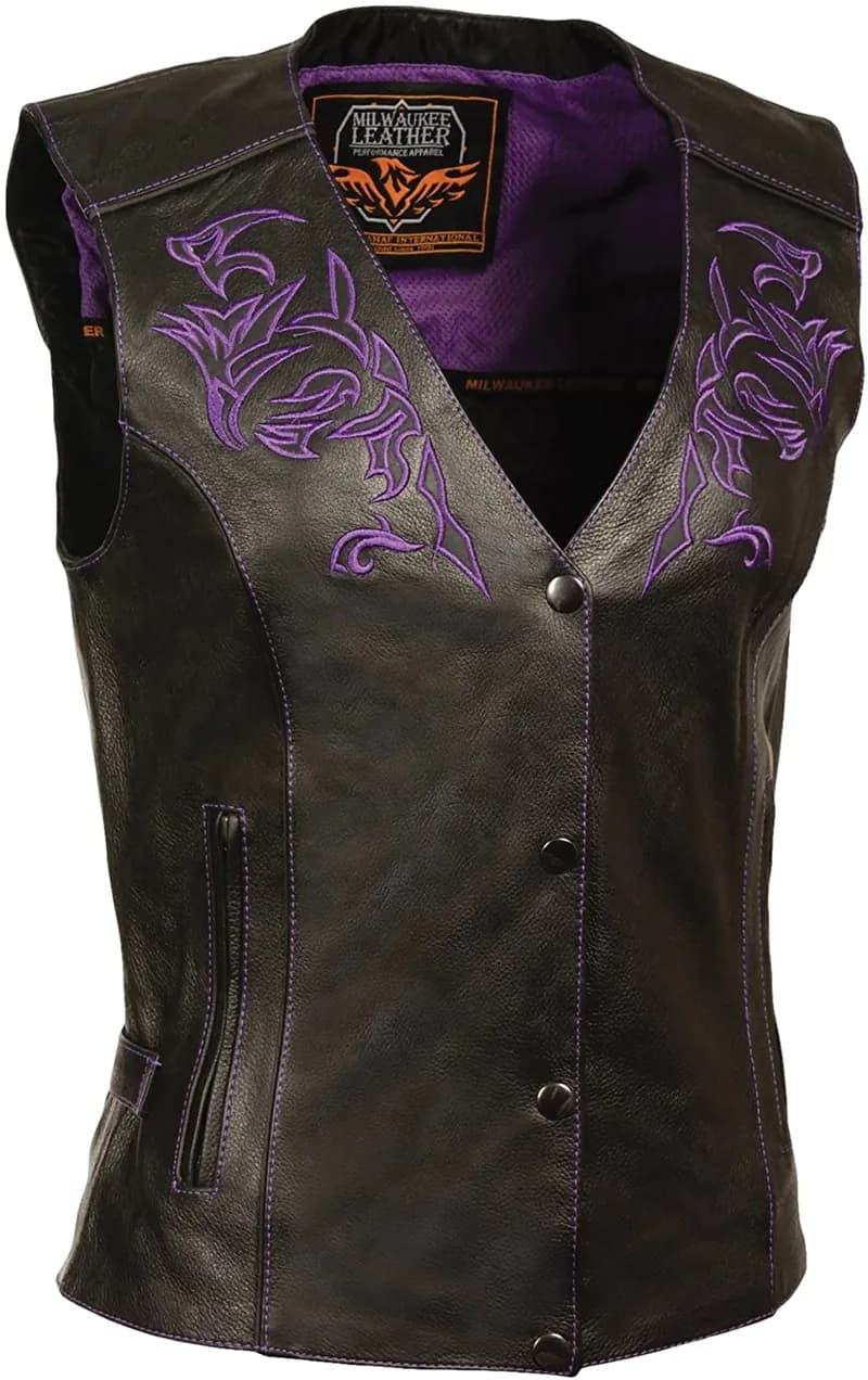 Milwaukee Leather ML1293 Women's Black ‘Wing Studded’ Leather Vest — image 1 of 1