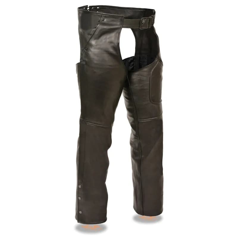 Milwaukee Leather Men's Black Premium Leather Motorcycle Rider Chaps w/ Front 3-Pockets - Thigh Patch Pocket-ML1766 — image 1 of 1