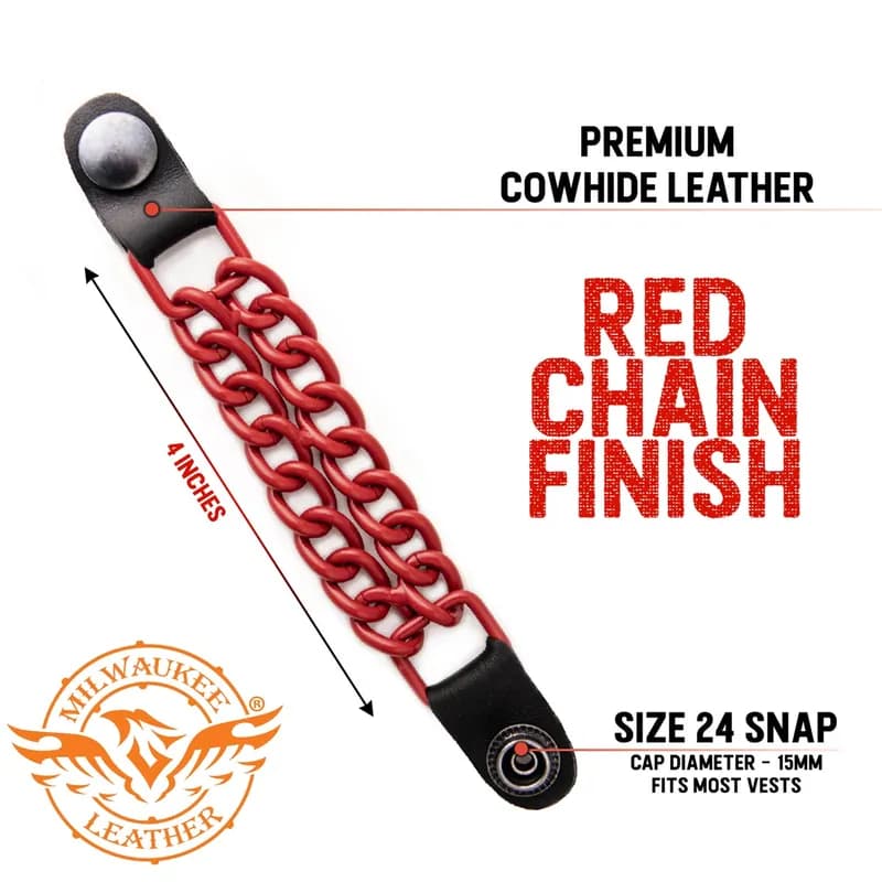 Milwaukee Leather MLA6092 Red 4 Inch 4-PCS Vest Extender Set - Double Chrome Chains w/ Genuine Leather — image 1 of 1