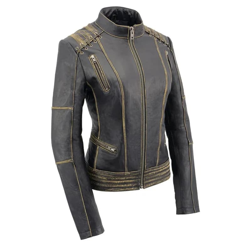 Milwaukee Leather MLL2527 Women's 'Elegant' Distressed Brown Detail Laced Leather Jacket — image 1 of 1