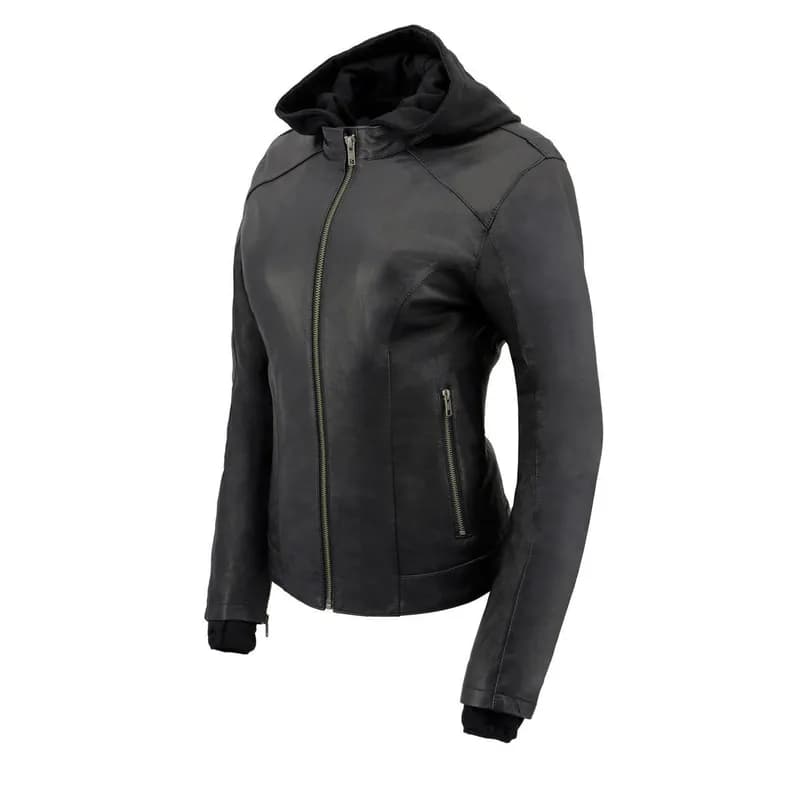 Milwaukee Leather MLL2545 Women's Lightweight Black Leather Jacket with Removable Hoodie — image 1 of 1