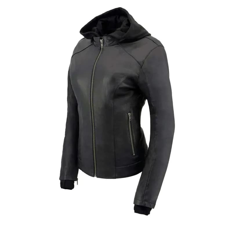 Milwaukee Leather MLL2546 Women's Purple Winged ‘Scuba’ Leather Jacket with Hoodie — image 1 of 1