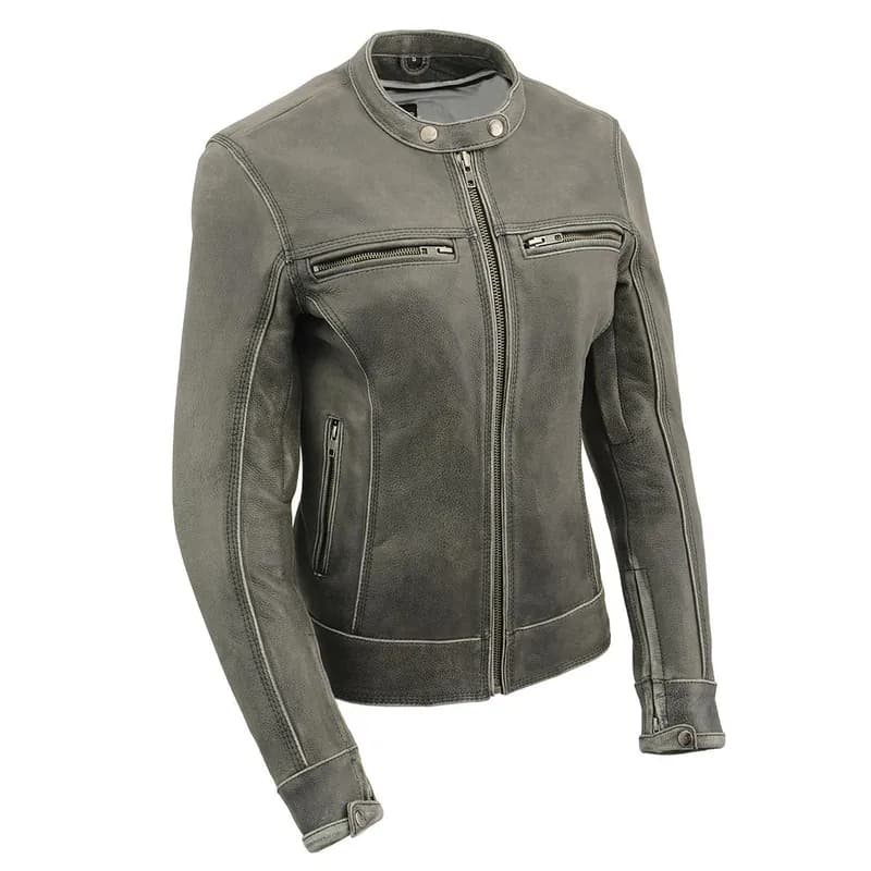 Milwaukee Leather MLL2550 Women's Scooter Distressed Grey Leather Motorcycle Riding Vented Jacket — image 1 of 1