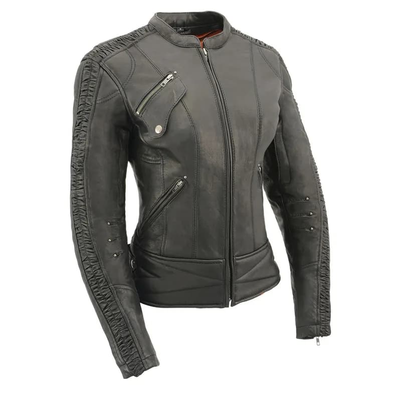 Milwaukee Leather MLL2571 Women's Black 'Crinkled Arm' Lightweight Racer Jacket — image 1 of 1